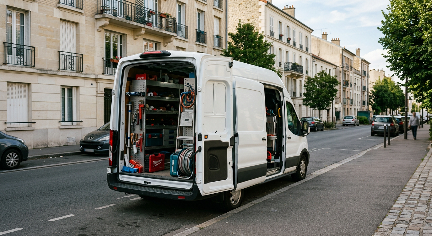 Camionnette plombier Allo Plombier Sartrouville en intervention dans les Yvelines